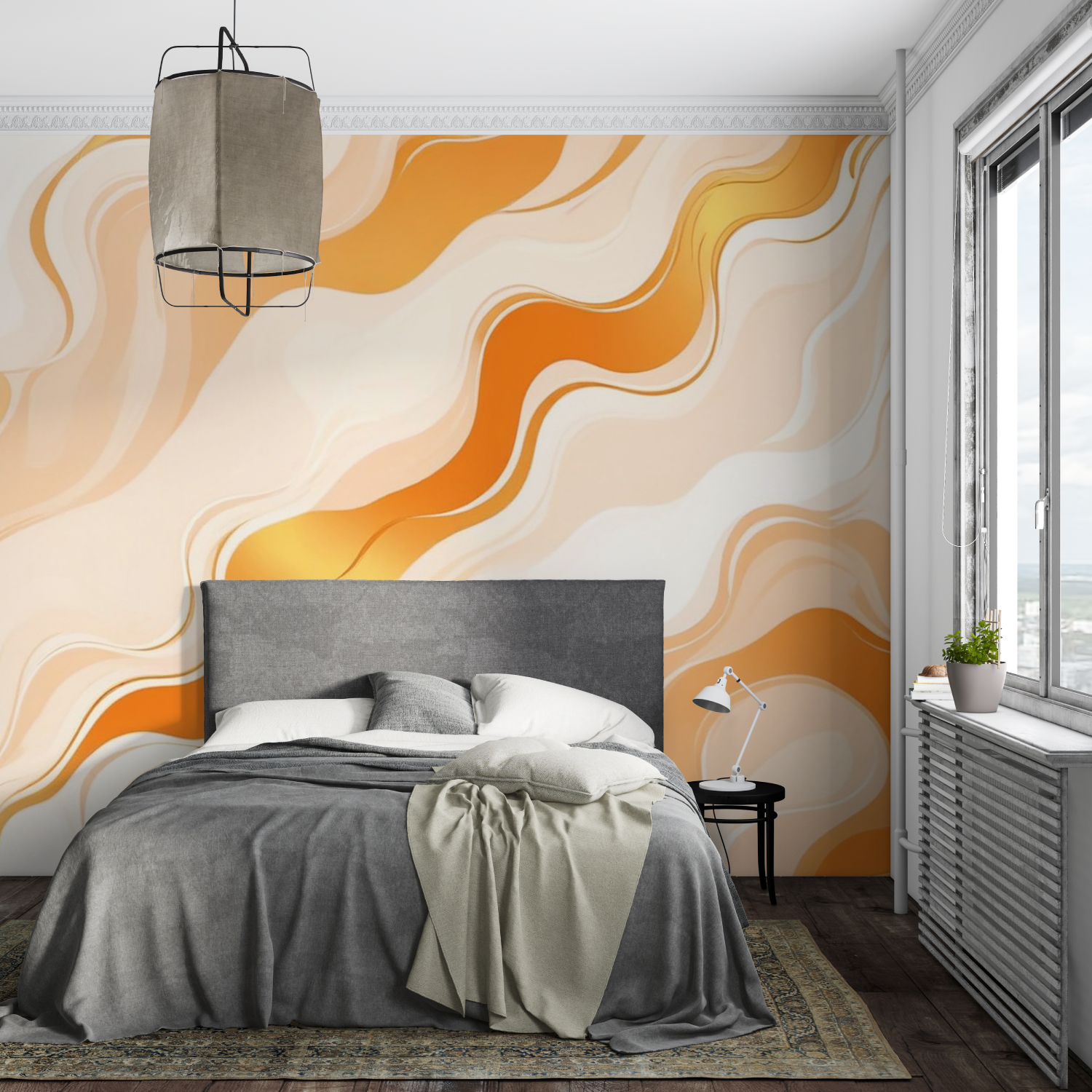 Orange and White Wave Wallpaper | Murals Wallpaper