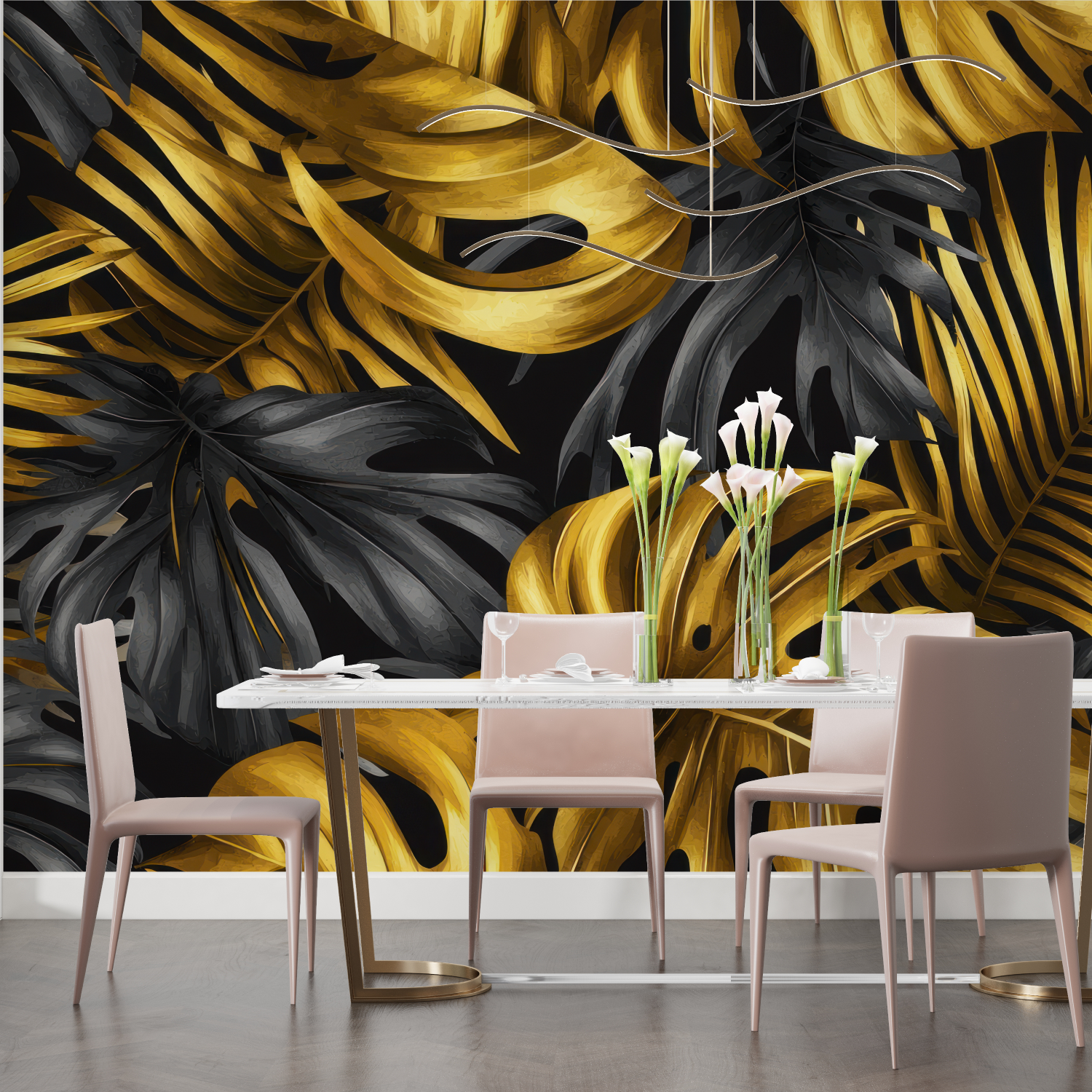 Black Wallpaper with Gold Leaves | Murals Wallpaper