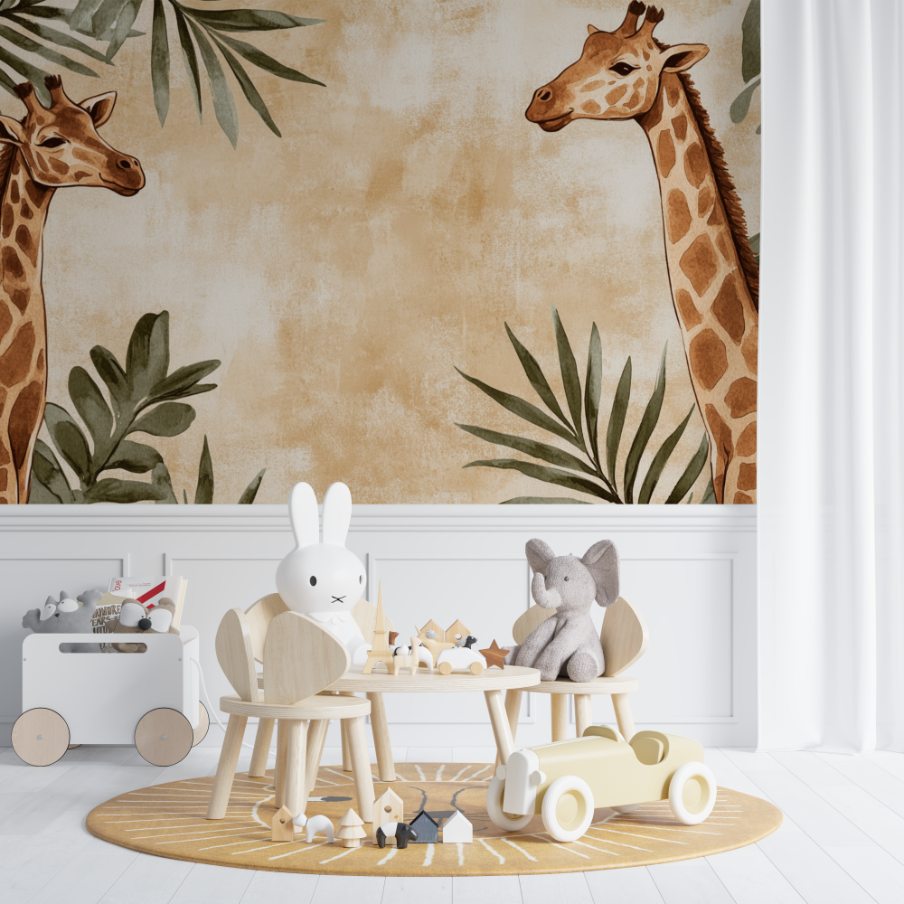 Giraffe and Jungle Sepia Wallpaper | Murals Wallpaper
