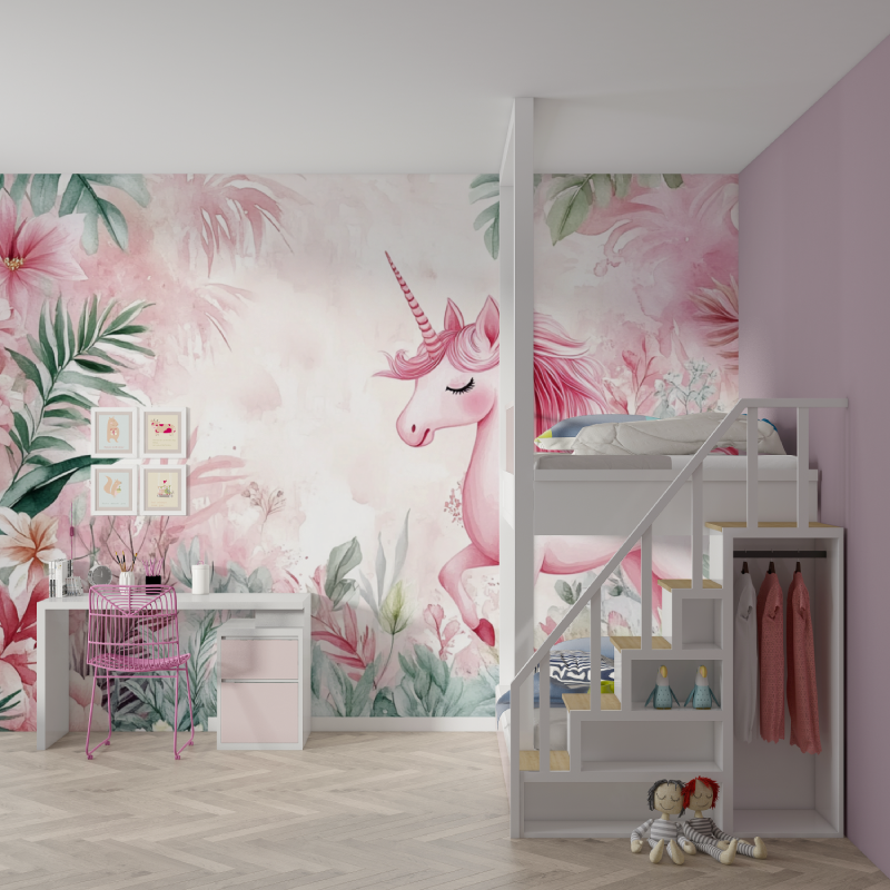 Princess Unicorn Tropical Garden Wallpaper | Murals Wallpaper