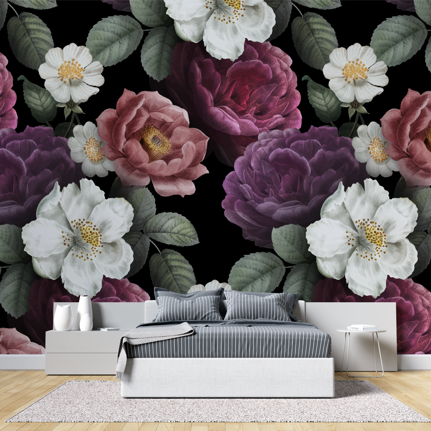 Floral Wallpaper Black Background | Murals Wallpaper