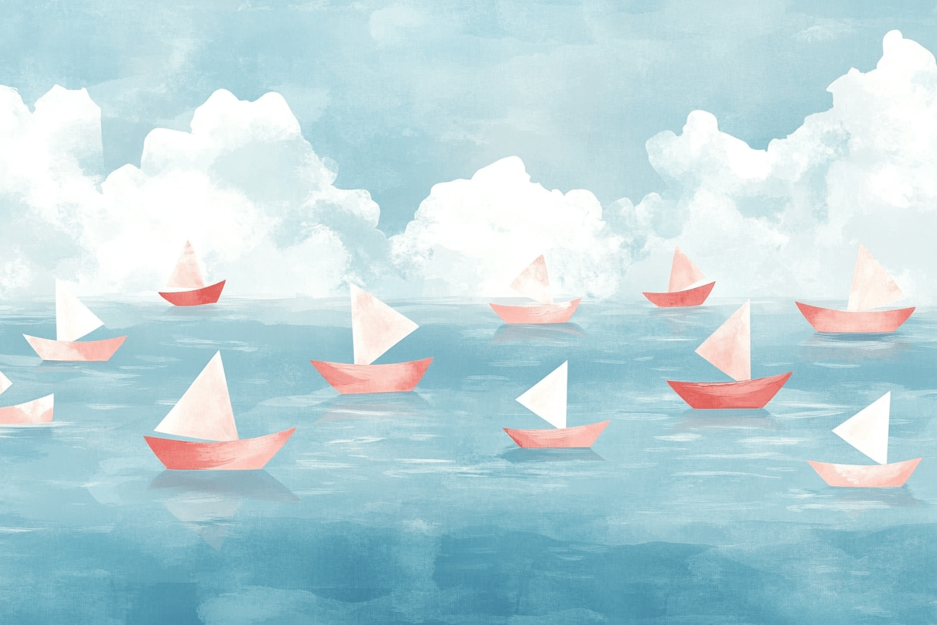 Marine Wallpaper with Soft Paper Boats and Ocean | Murals Wallpaper