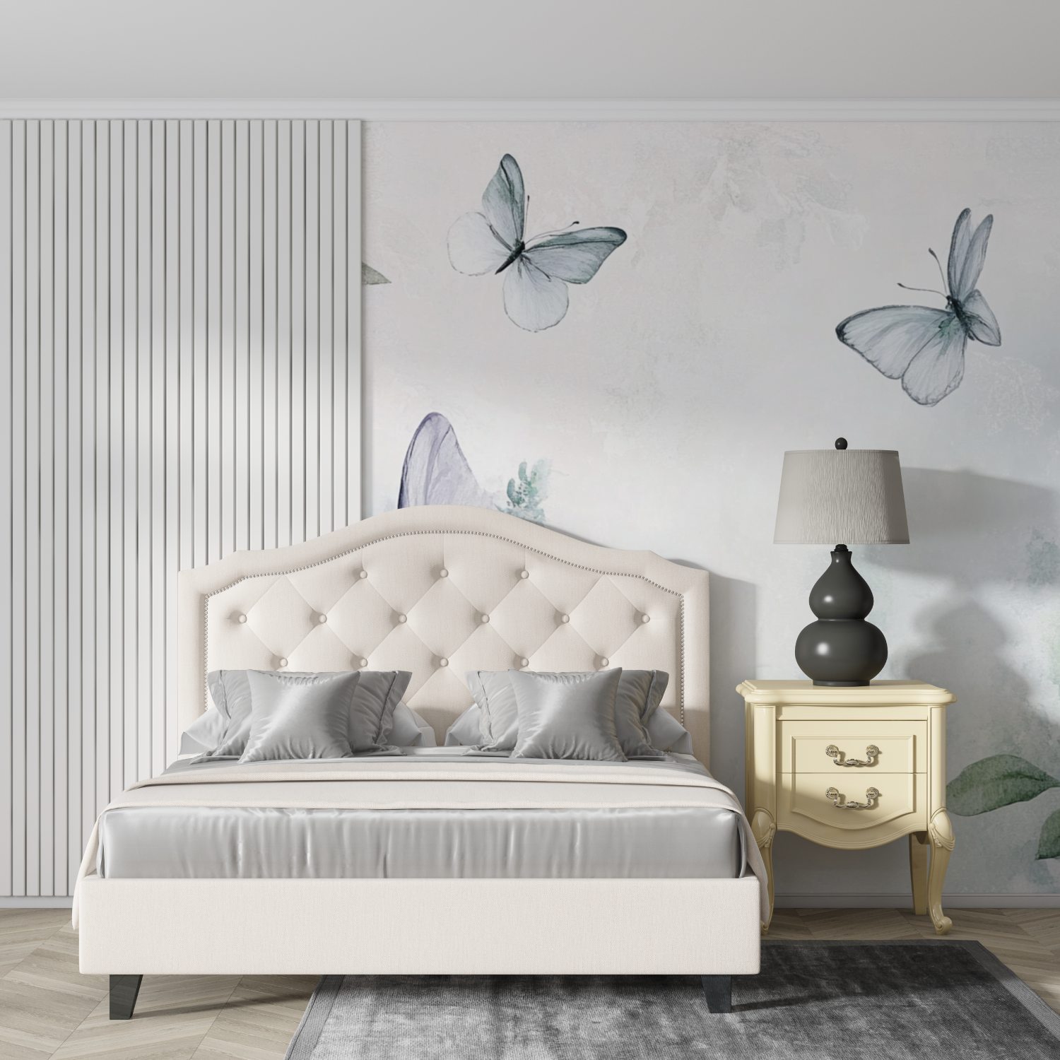 Watercolor Wallpaper with Herbs and Airborne Butterflies | Murals Wallpaper