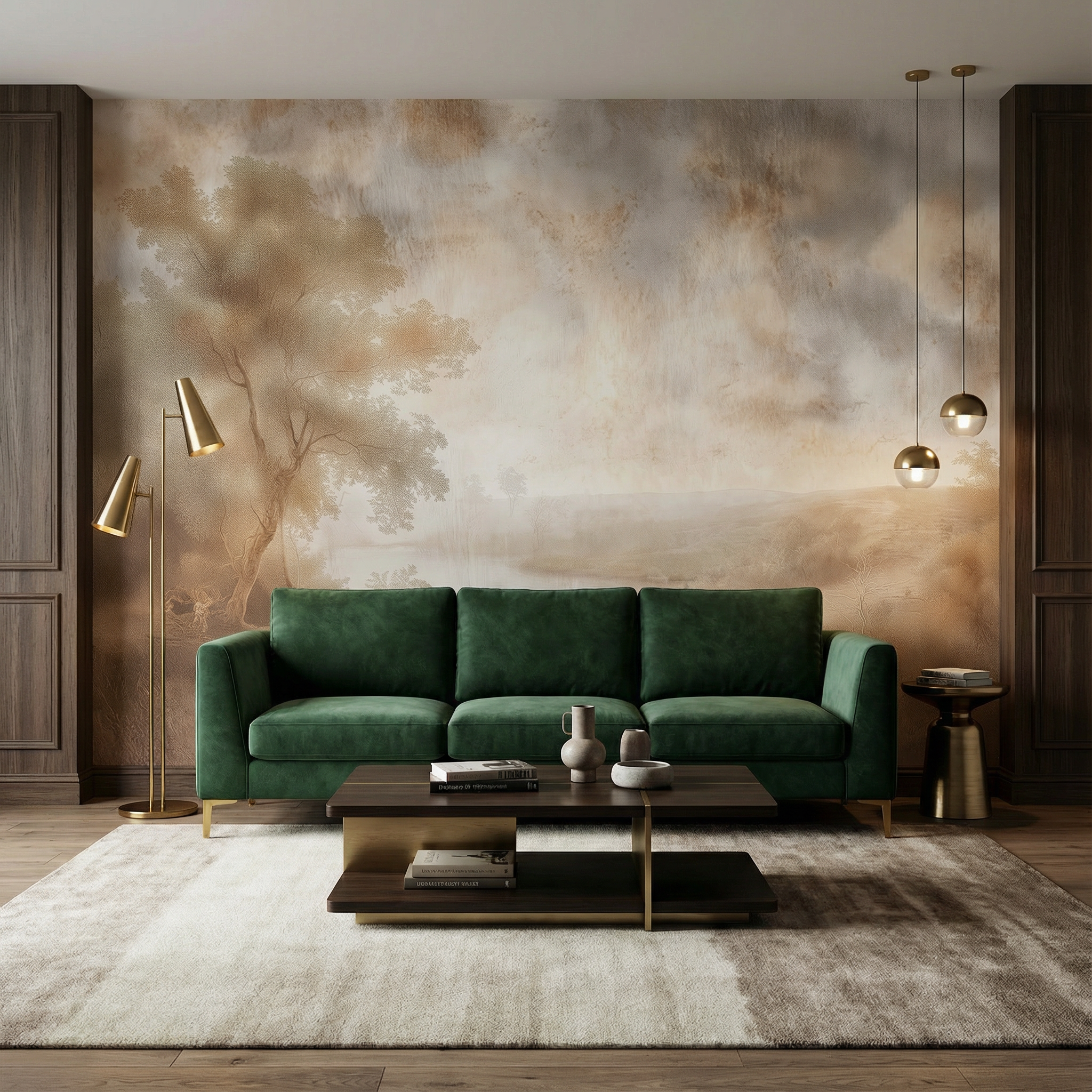 Vintage Landscape Toile Mural Wallpaper