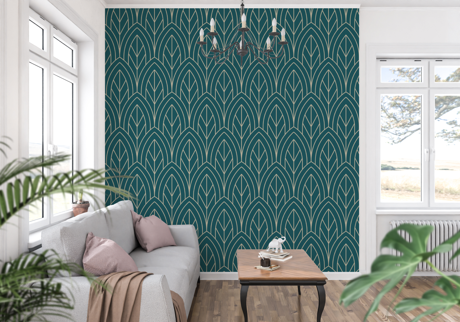 Teal and Gold Geometric Wallpaper | Murals Wallpaper