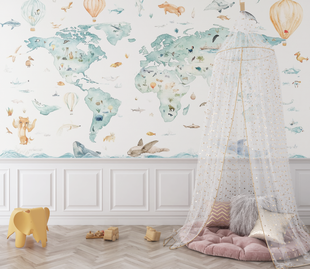 Animal World Map Wallpaper | Murals Wallpaper