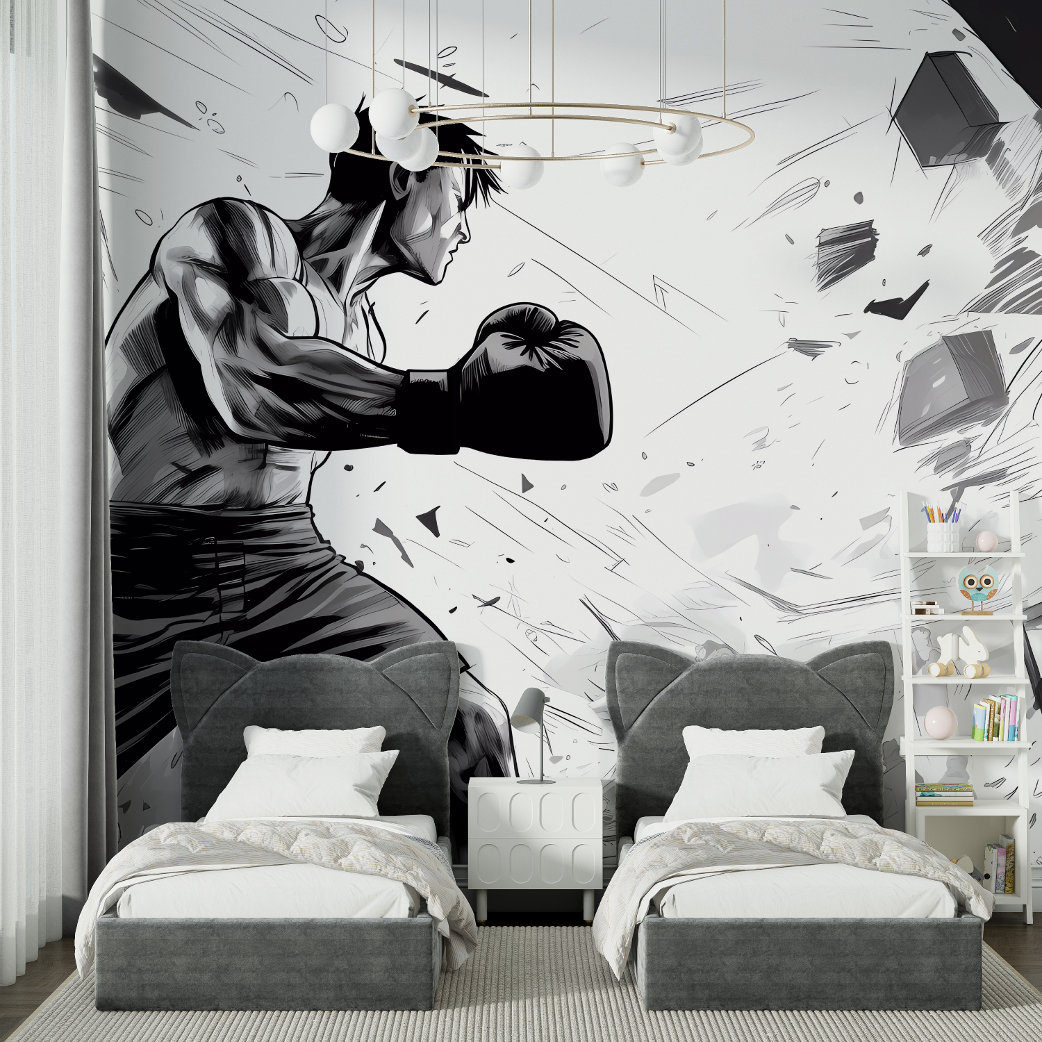 Black and White Anime Boxing Wallpaper | Murals Wallpaper