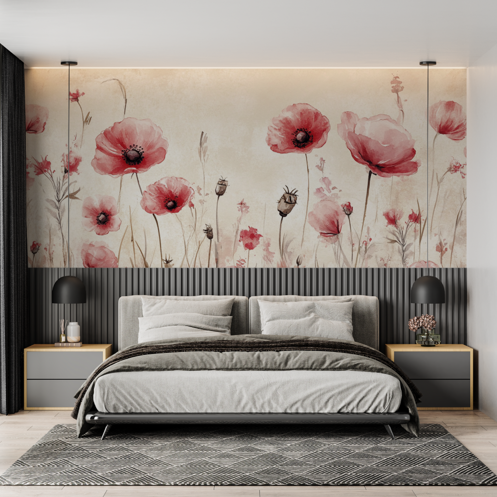 Watercolor Painted Pink Flower Wallpaper | Murals Wallpaper