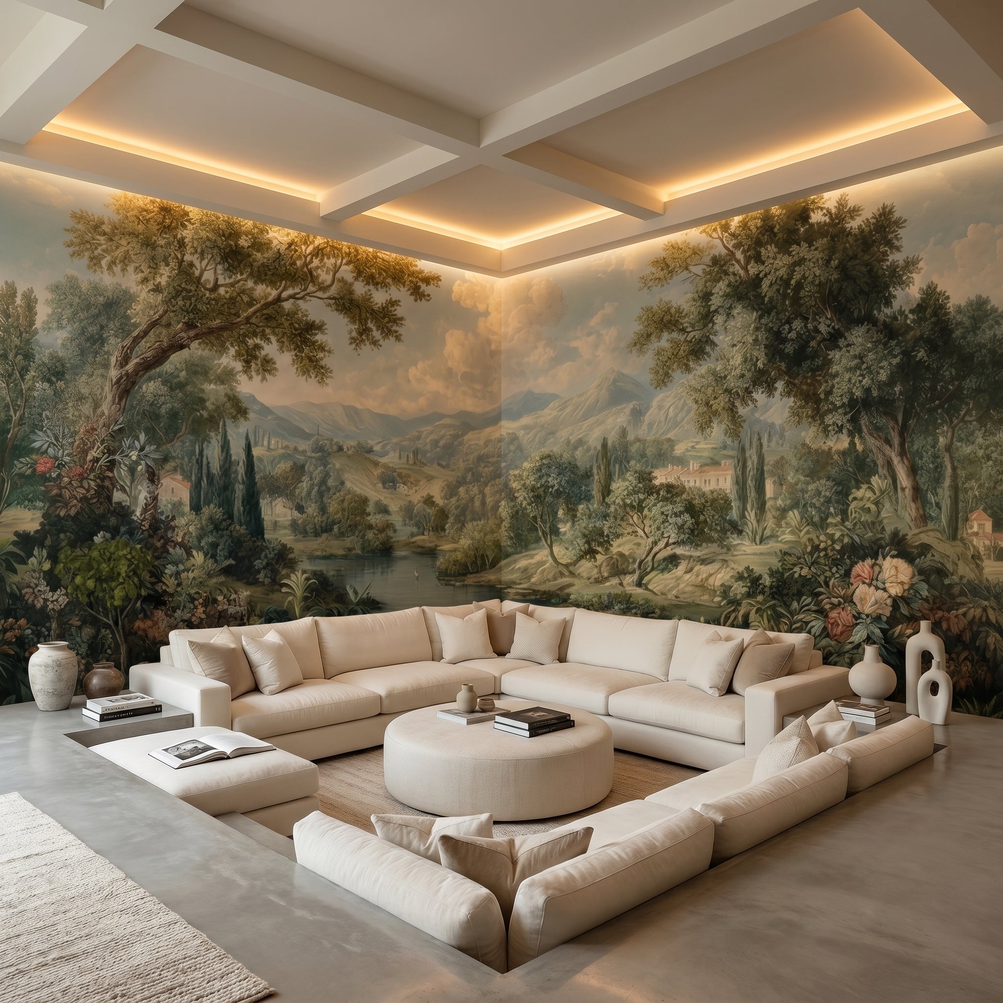 Panoramic Misty Pine Forest Wall Mural