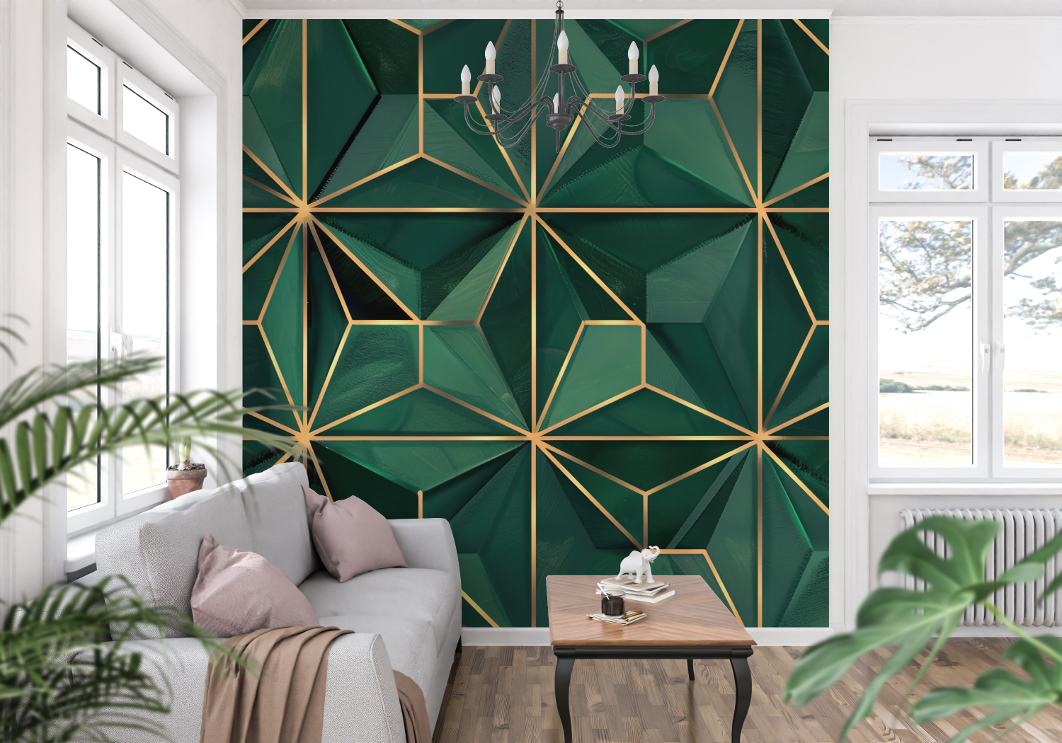 Emerald Green Patterned Wallpaper | Murals Wallpaper