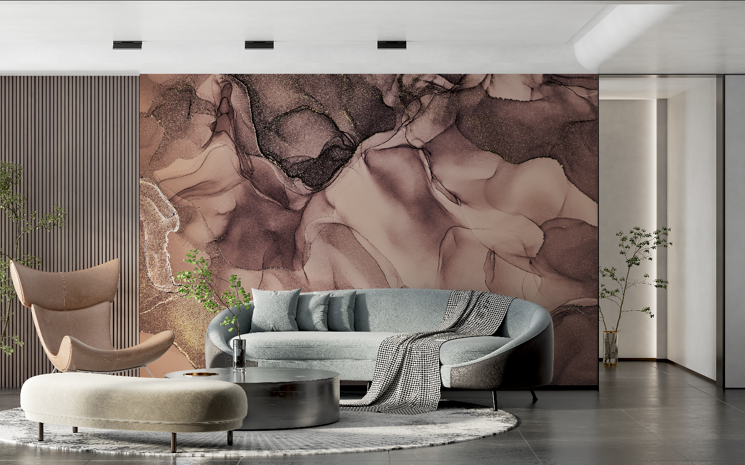 Papier Peint Noir und Roségold - Salon