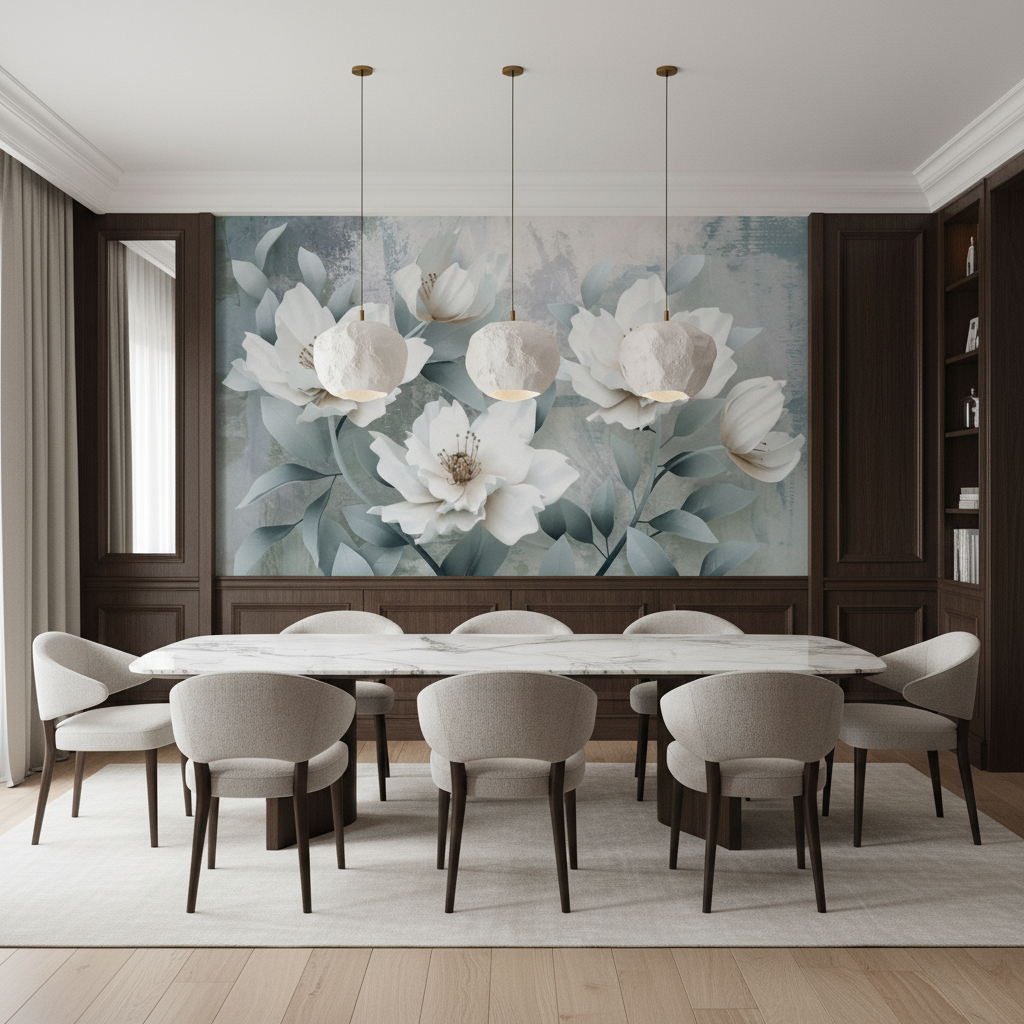 Mural Large White Flower Wallpaper