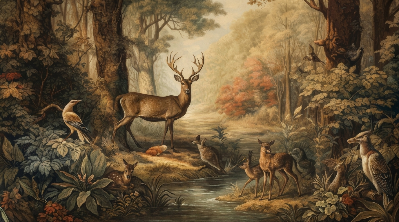 Panoramic Animals Vintage Verdure Wall Mural