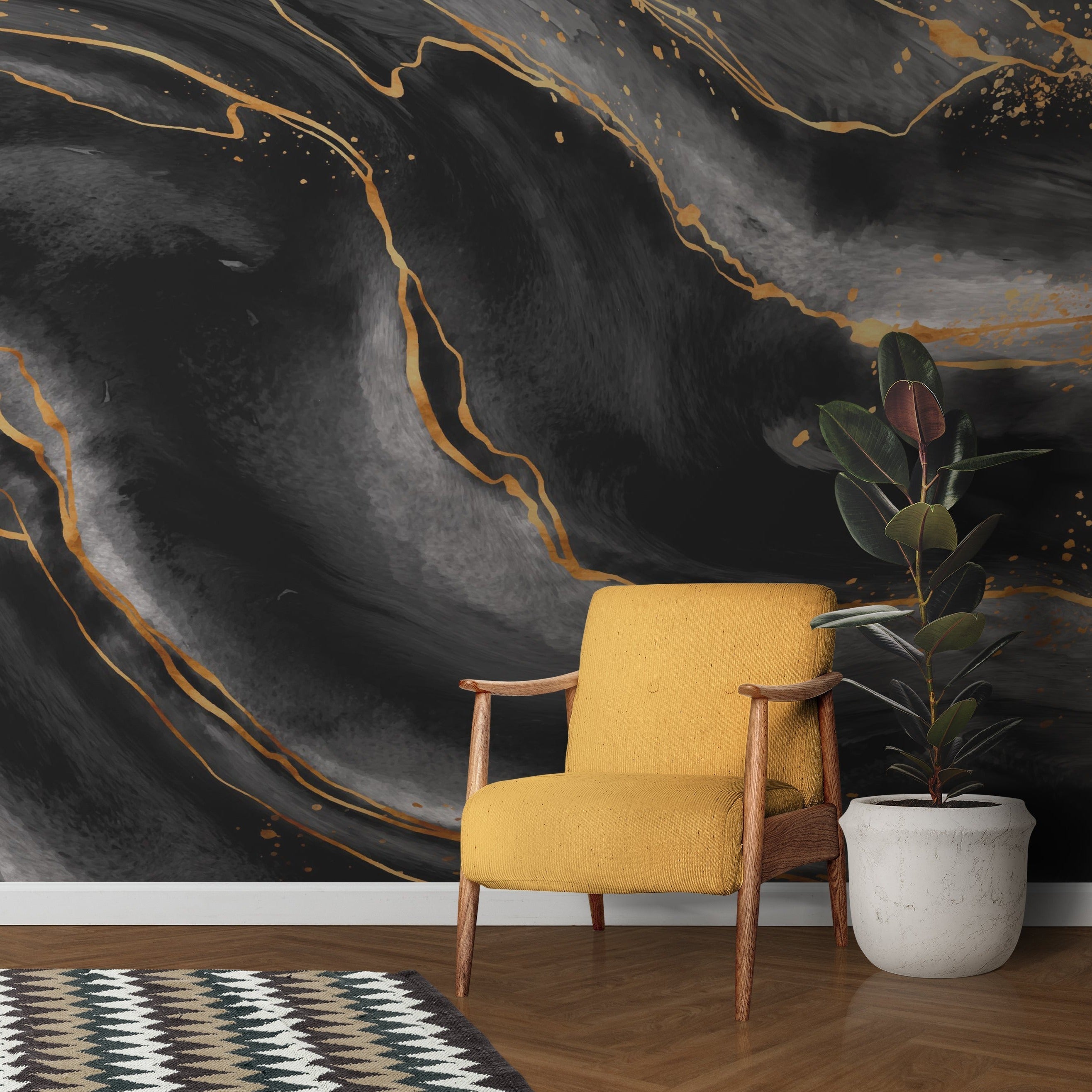 Schwarze Marmor-Tapete