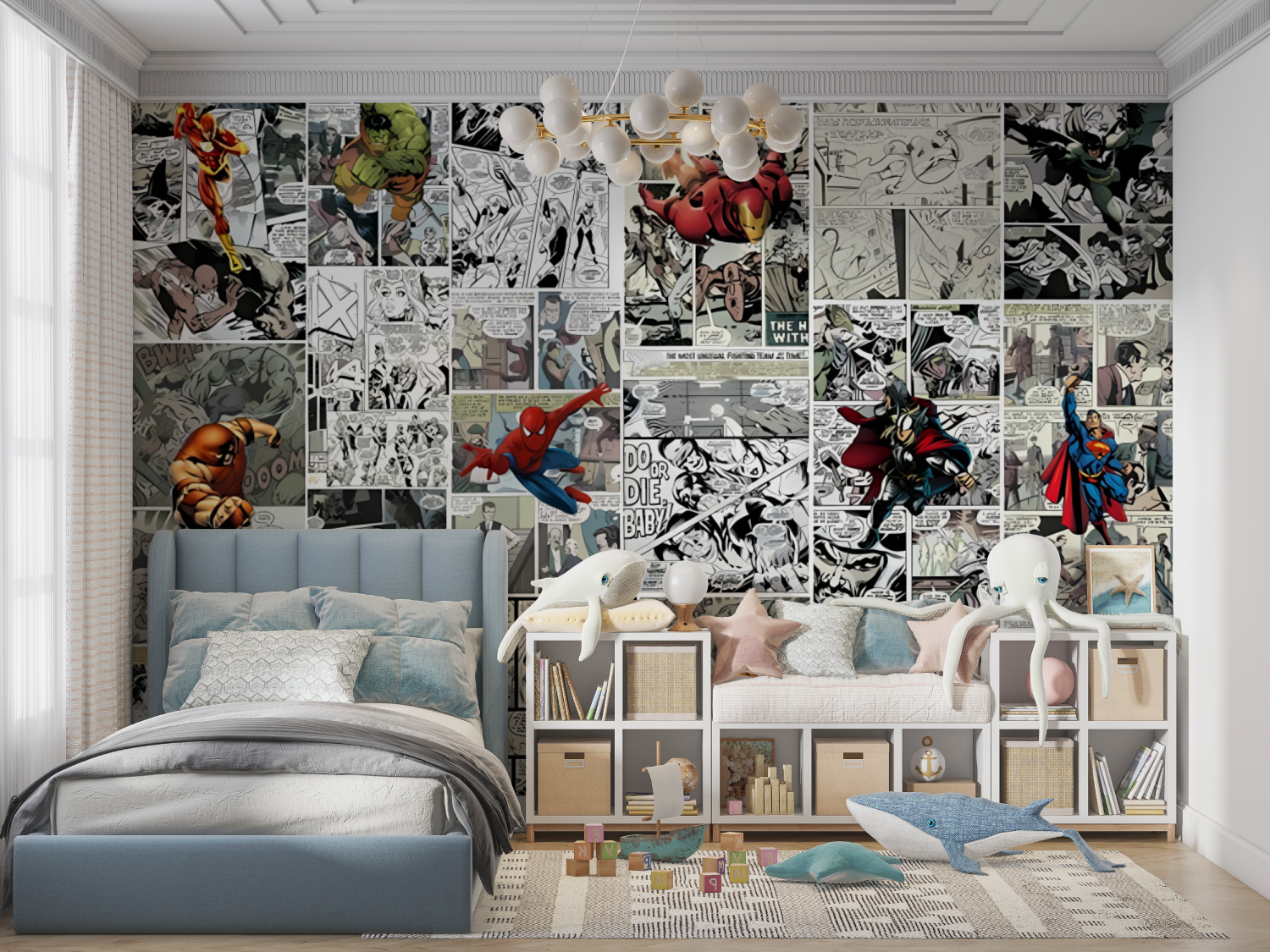 Wandbild-Tapete im Marvel-Comic-Stil