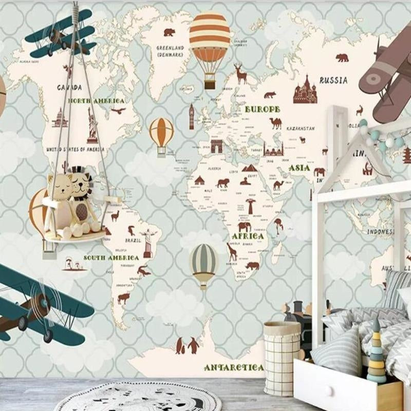 Papel de parede do mapa do mundo para o berçário | Murais Papel de parede