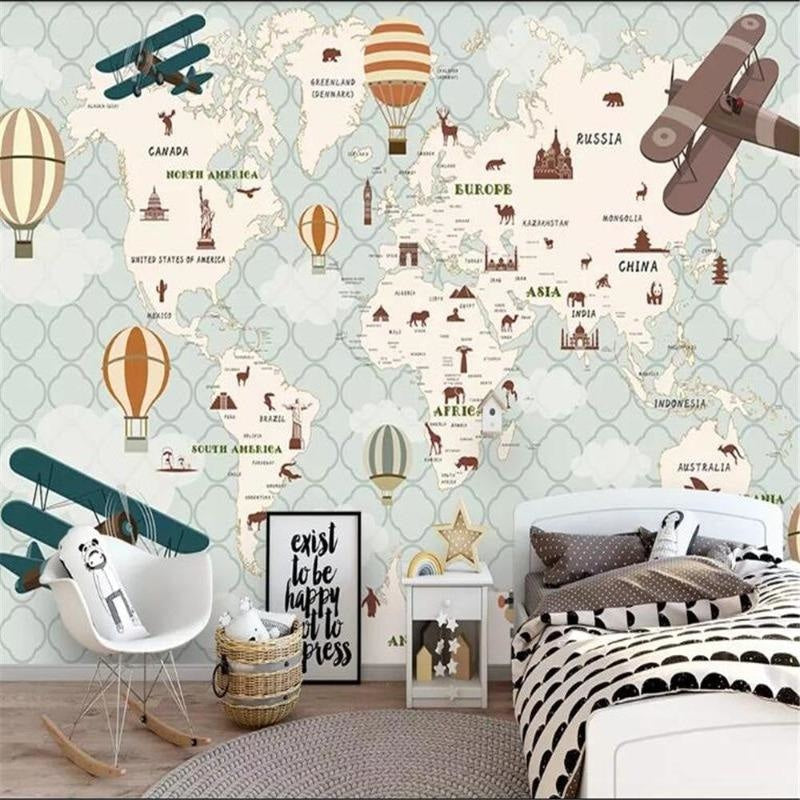 Papel de parede do mapa do mundo para o berçário | Murais Papel de parede