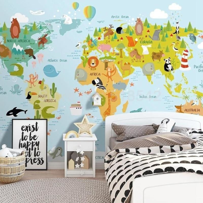 World Map Wallpaper Bedroom Decor | Murals Wallpaper