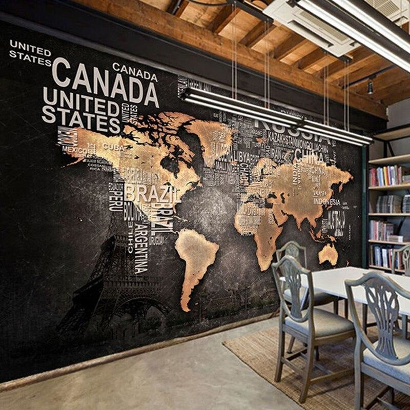 Black and Gold World Map Wallpaper | Murals Wallpaper