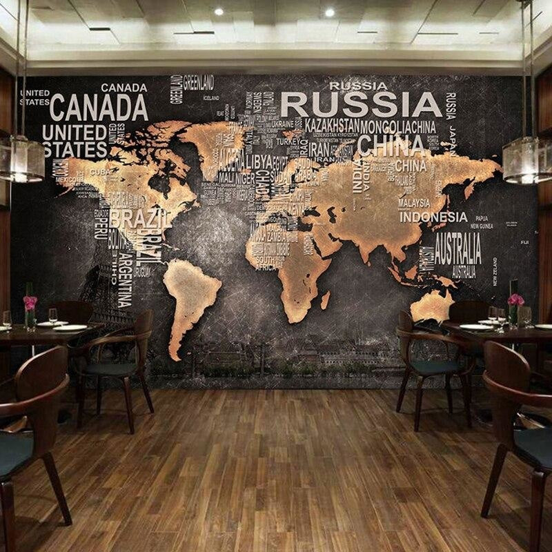 Black and Gold World Map Wallpaper | Murals Wallpaper