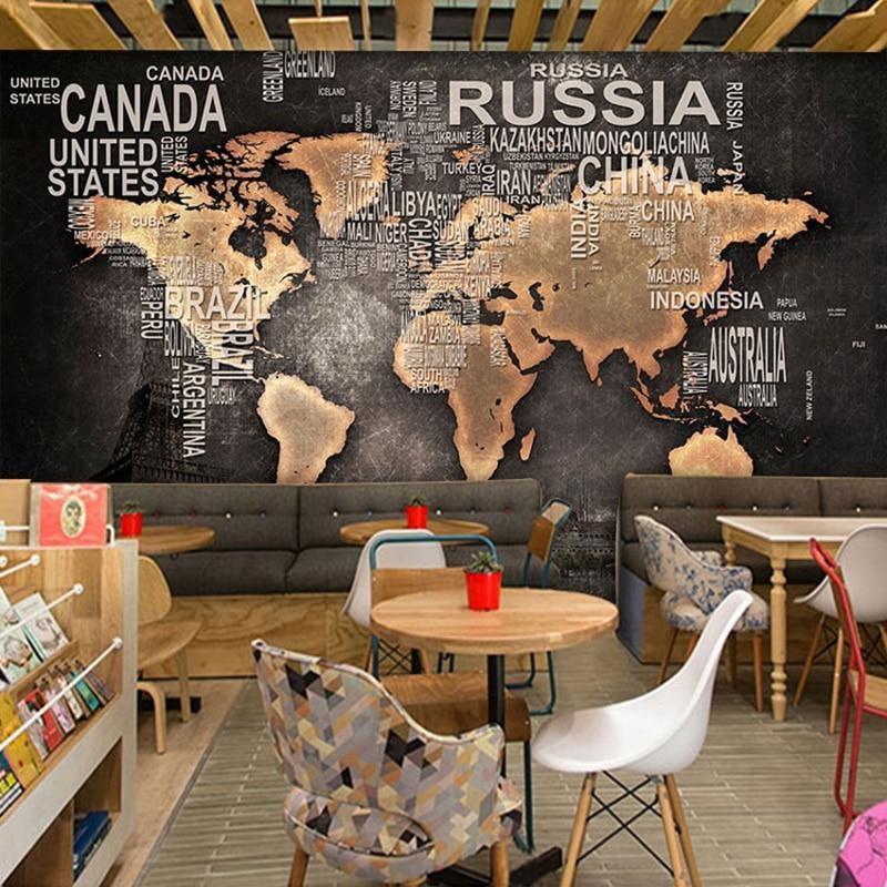 Black and Gold World Map Wallpaper | Murals Wallpaper