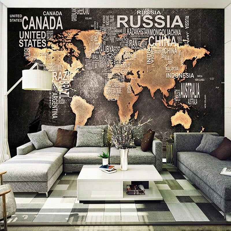 Black and Gold World Map Wallpaper | Murals Wallpaper