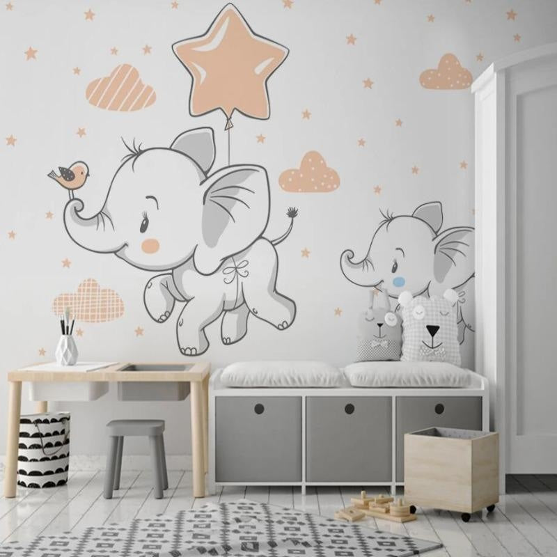 Papel de parede do quarto do bebé com tema de elefante | Murais Papel de parede