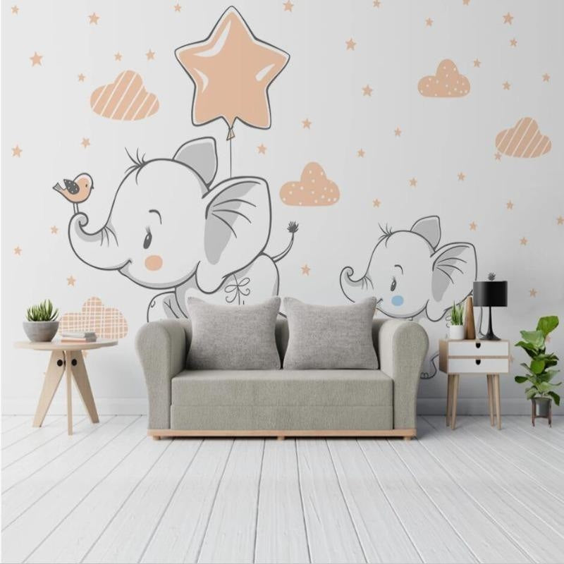 Papel de parede do quarto do bebé com tema de elefante | Murais Papel de parede