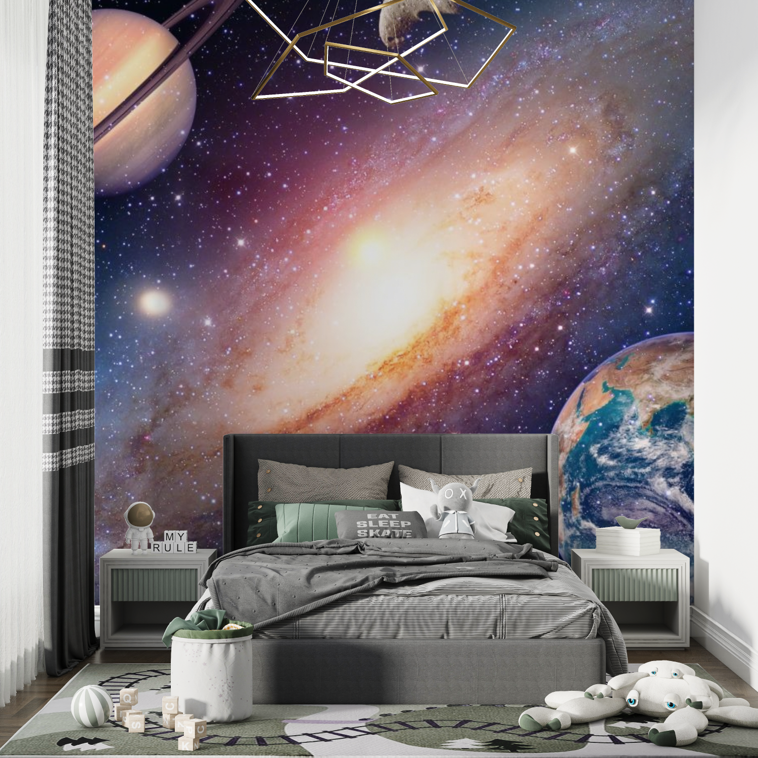 Wandbild-Weltraumtapete Nebel und Planeten