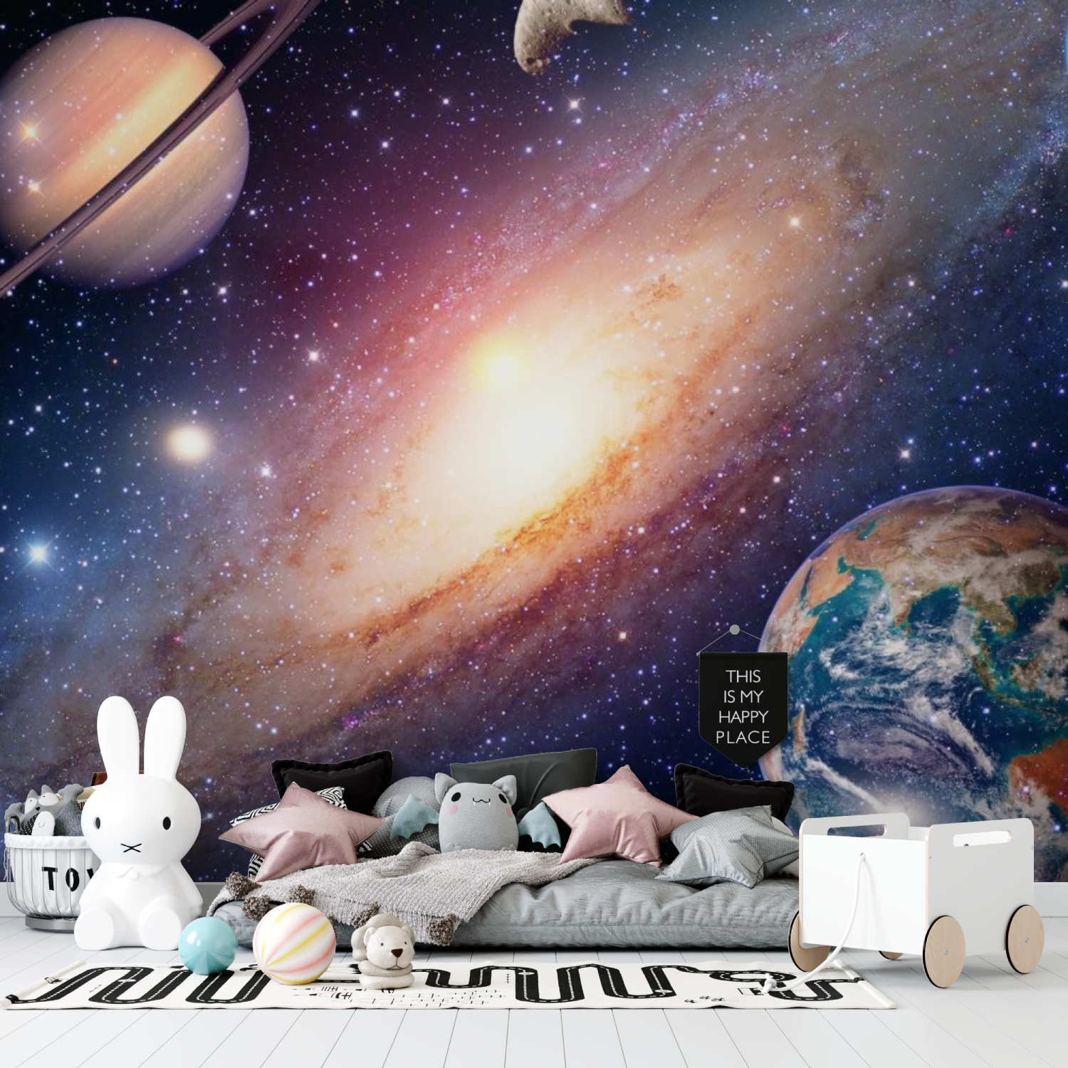 Wandbild-Weltraumtapete Nebel und Planeten