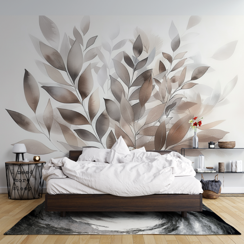 Trendige beige Laubtapete