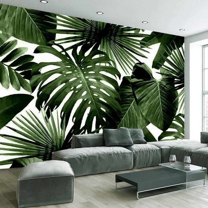 Mural Green Foliage Wallpaper on a White Background