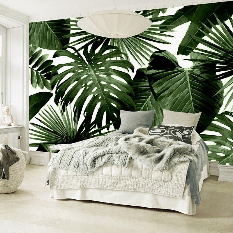 Mural Green Foliage Wallpaper on a White Background