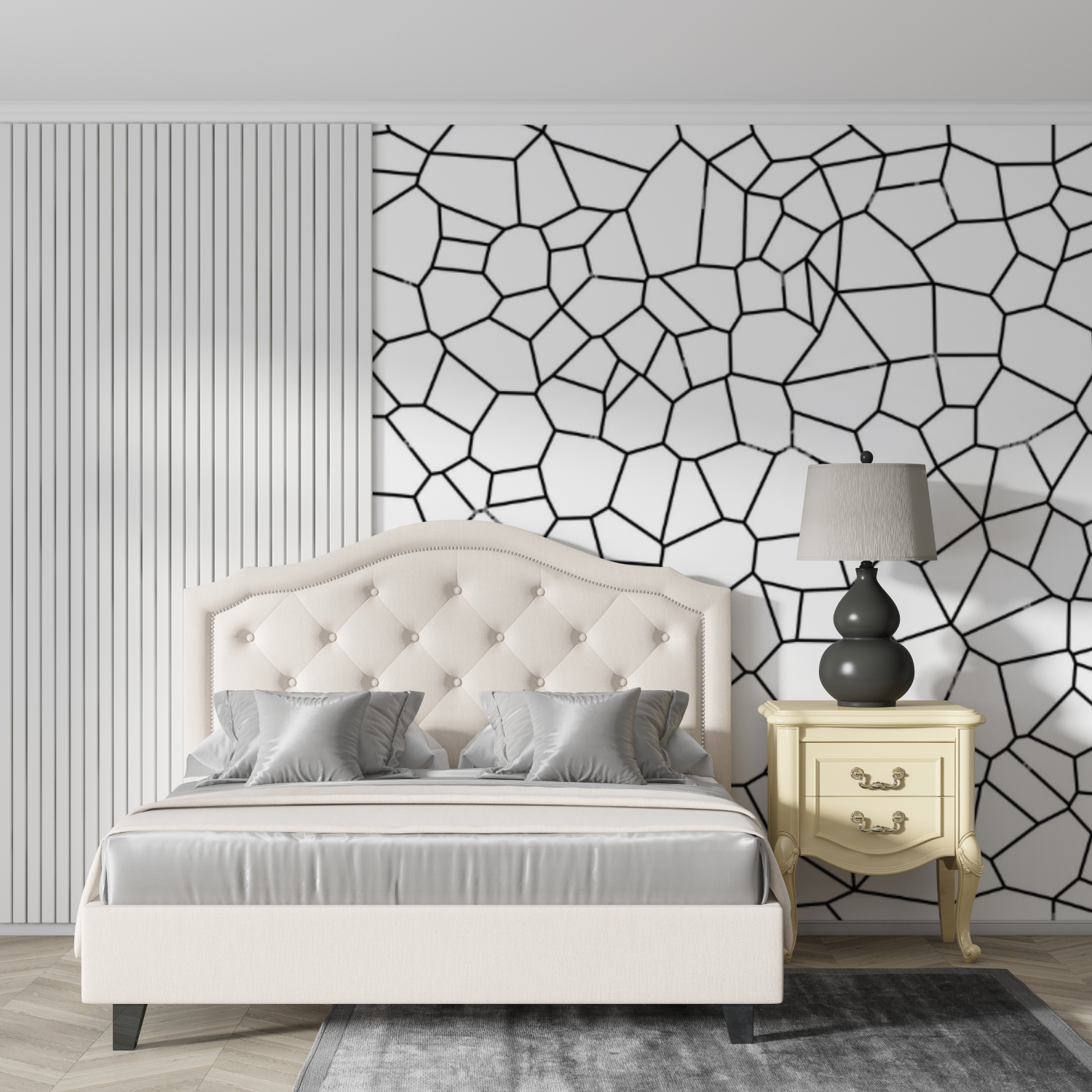 Wandbild Schwarz und Weiß Geometrische Tapete