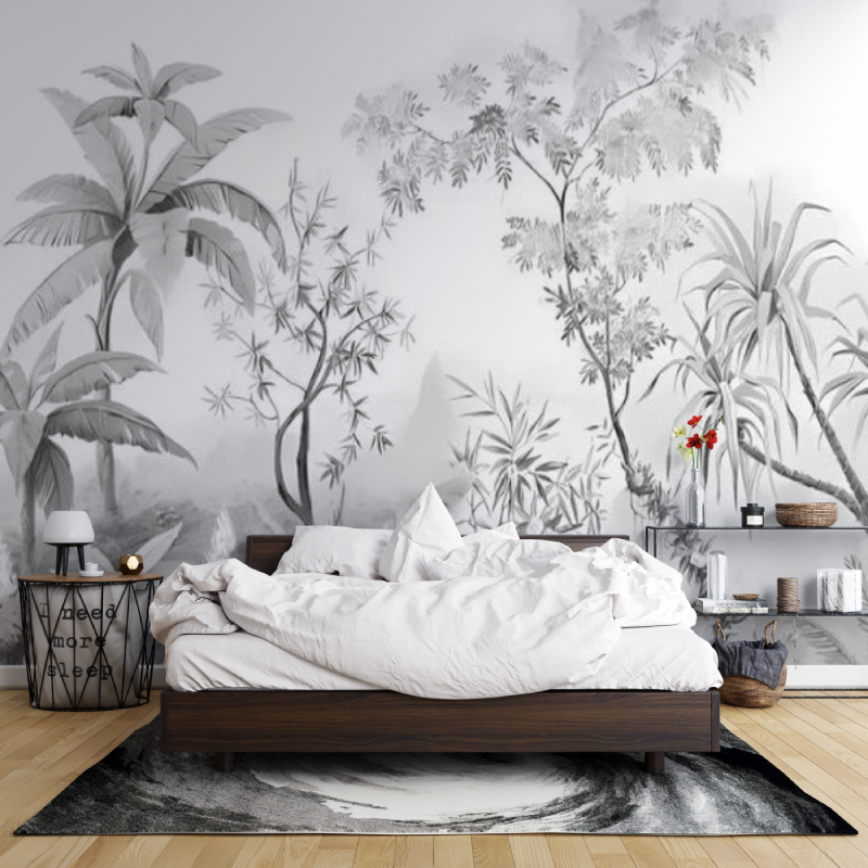 Mural Black and White Jungle Wallpaper