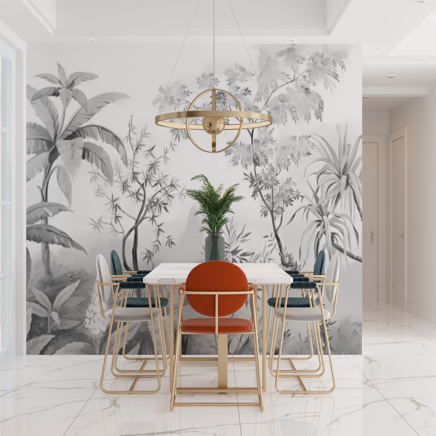 Black and White Tropical Mural Wallpaper