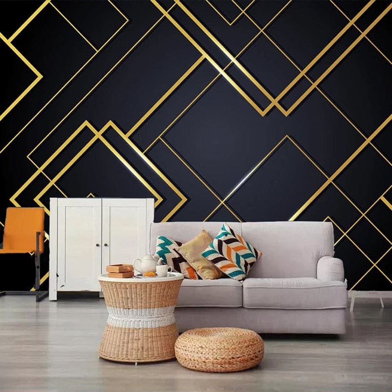 Mural Geometric Black and Gold Wallpaper