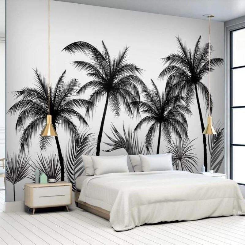 Mural Black and White Panoramic Wallpaper with Trees