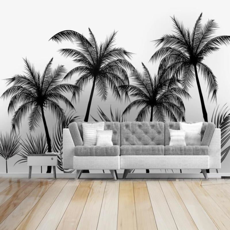 Mural Black and White Panoramic Wallpaper with Trees