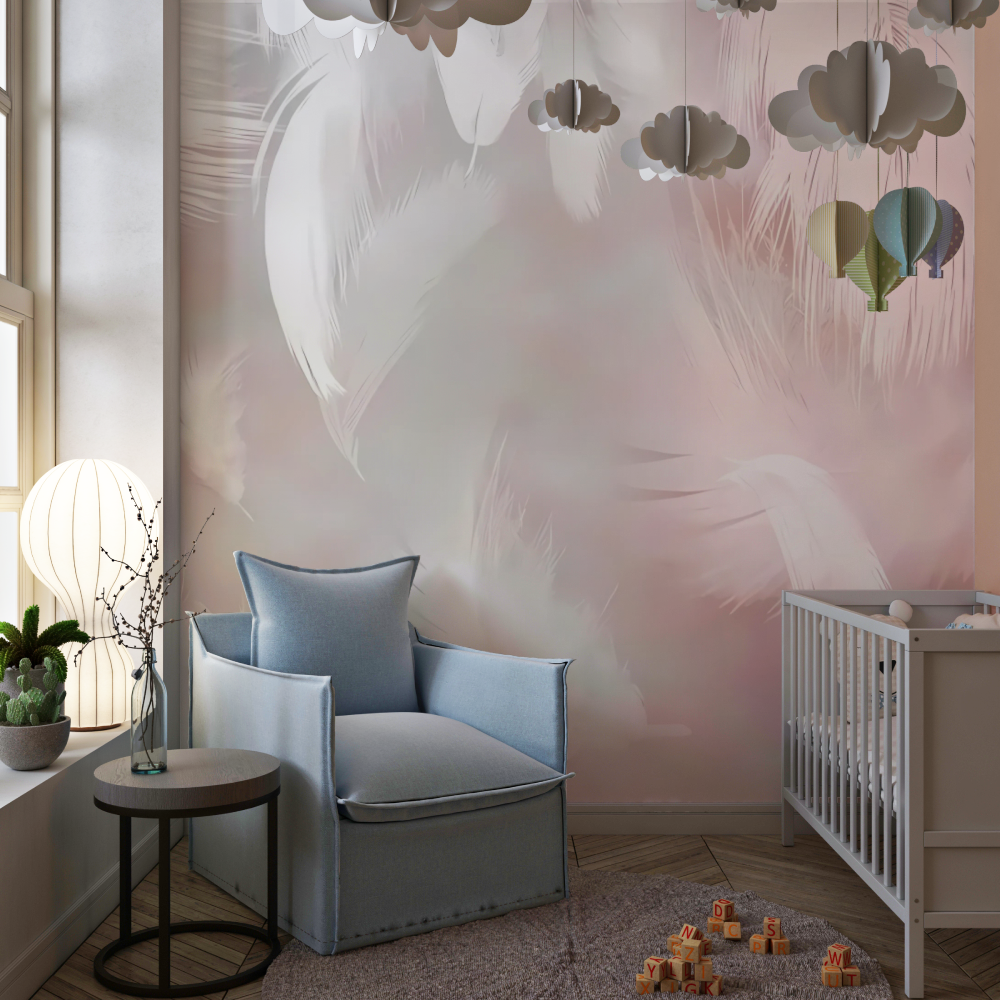 Pink Feather Mural Wallpaper