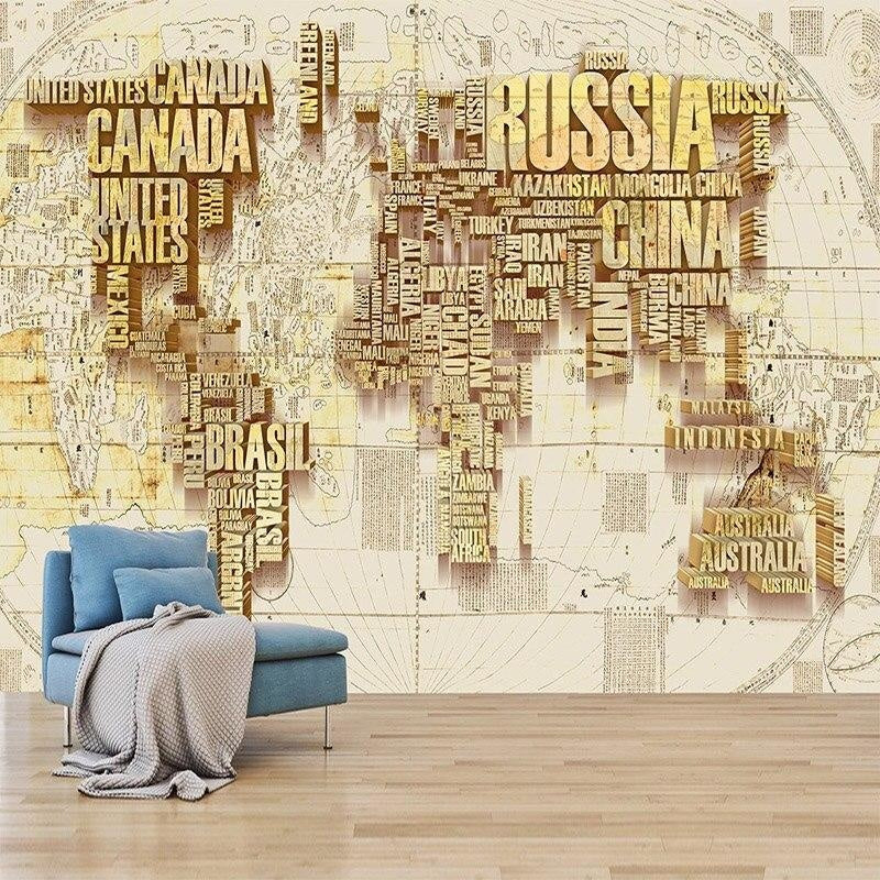 World Map Trompe L'Oeil Wallpaper | Murals Wallpaper