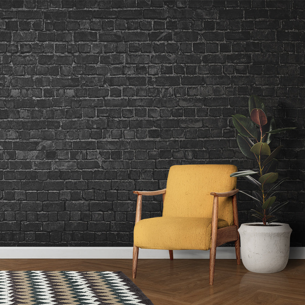 Papier Peint 3D Brique Noir