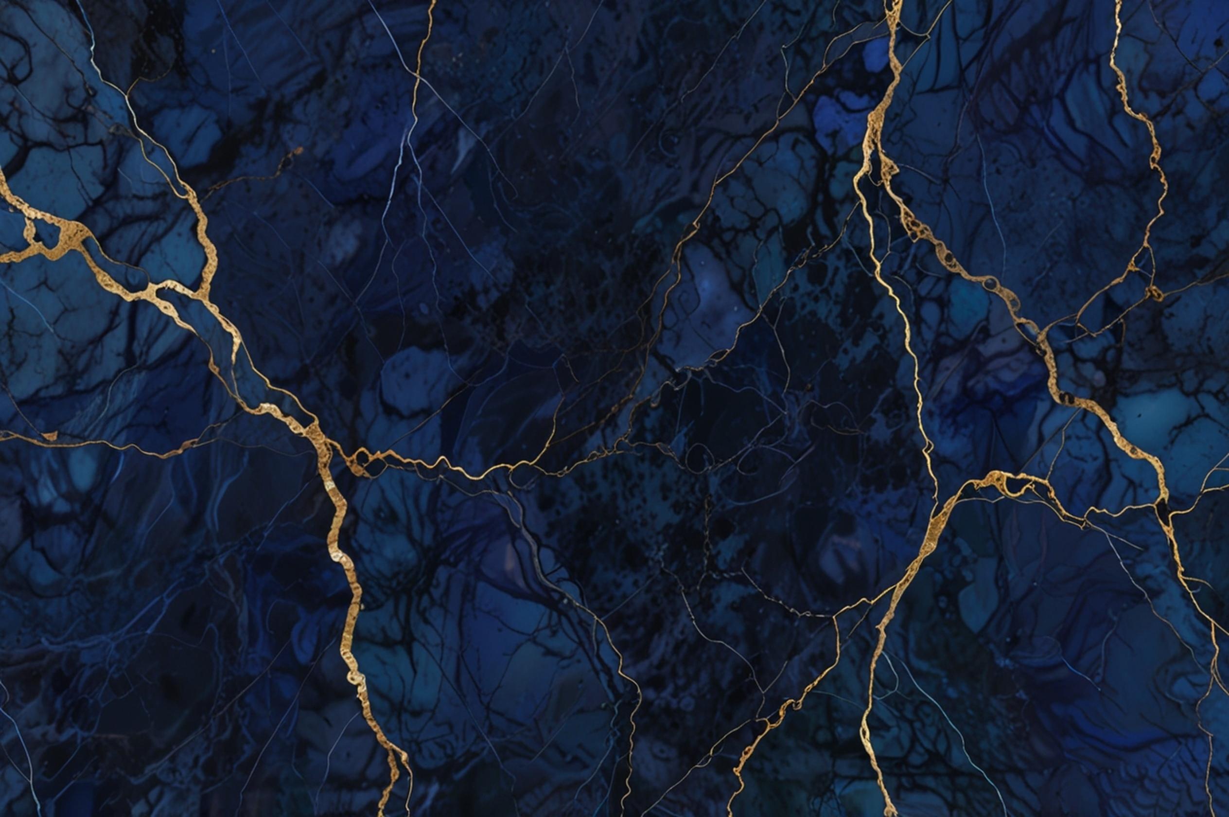 Navy Blue Golden Marble Mural Wallpaper