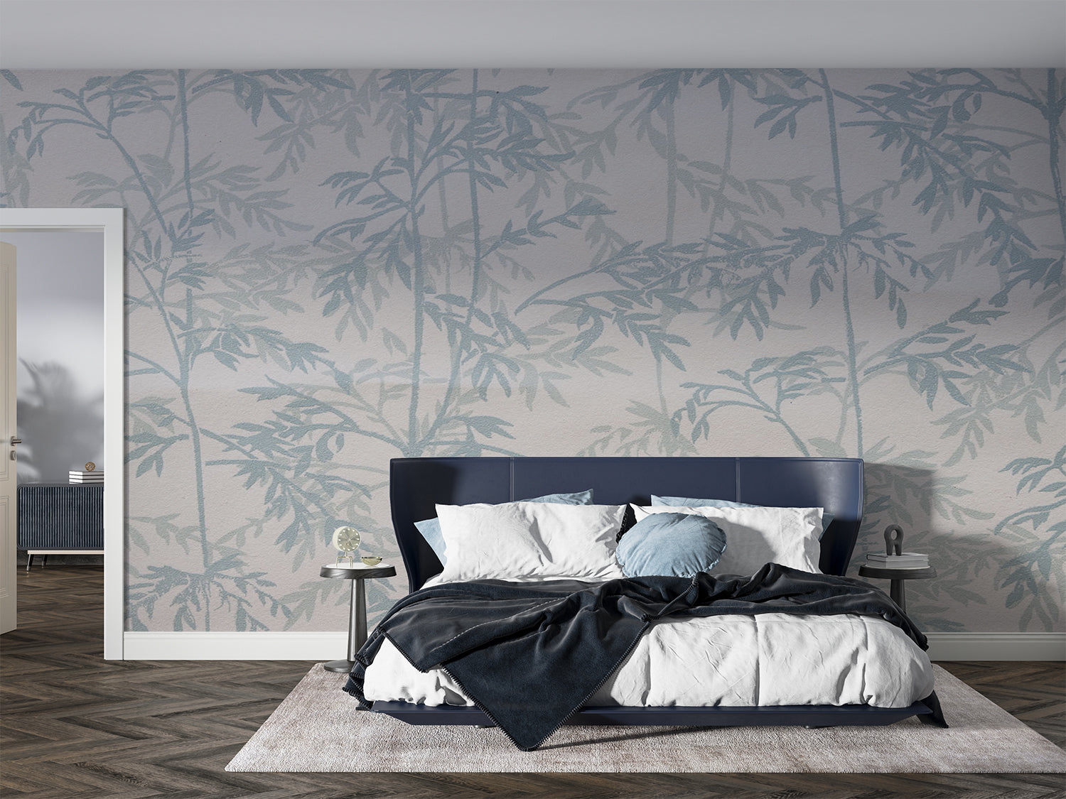 Schlafzimmertapete mit Blättermotiv | Wandtapete