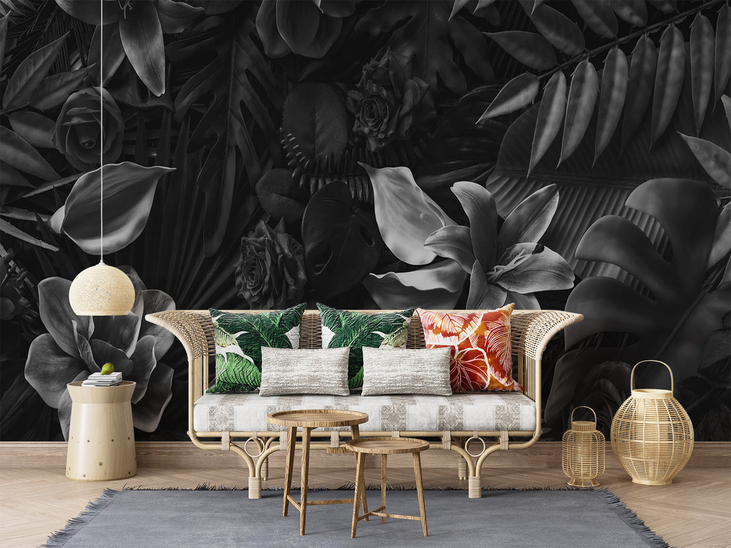 Schwarze Laubtapete | Wandbildtapete