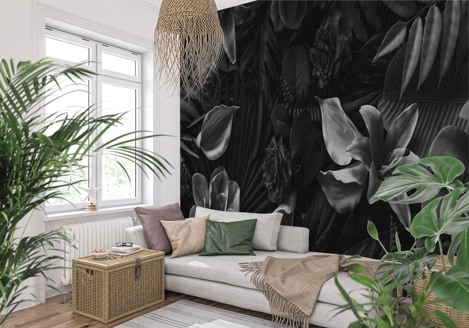 Schwarze Laubtapete | Wandbildtapete