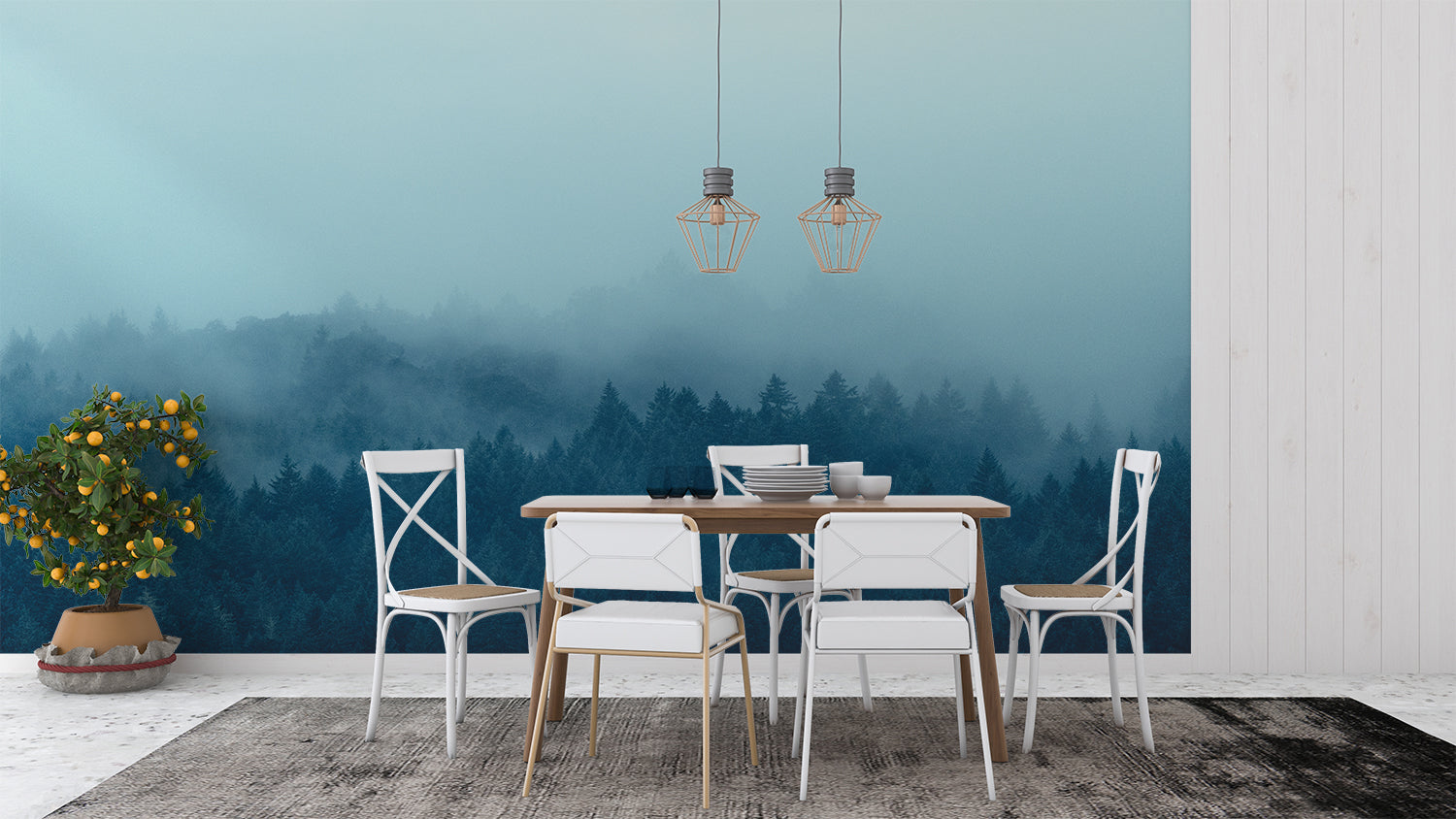 Papier Peint Foret Bleu