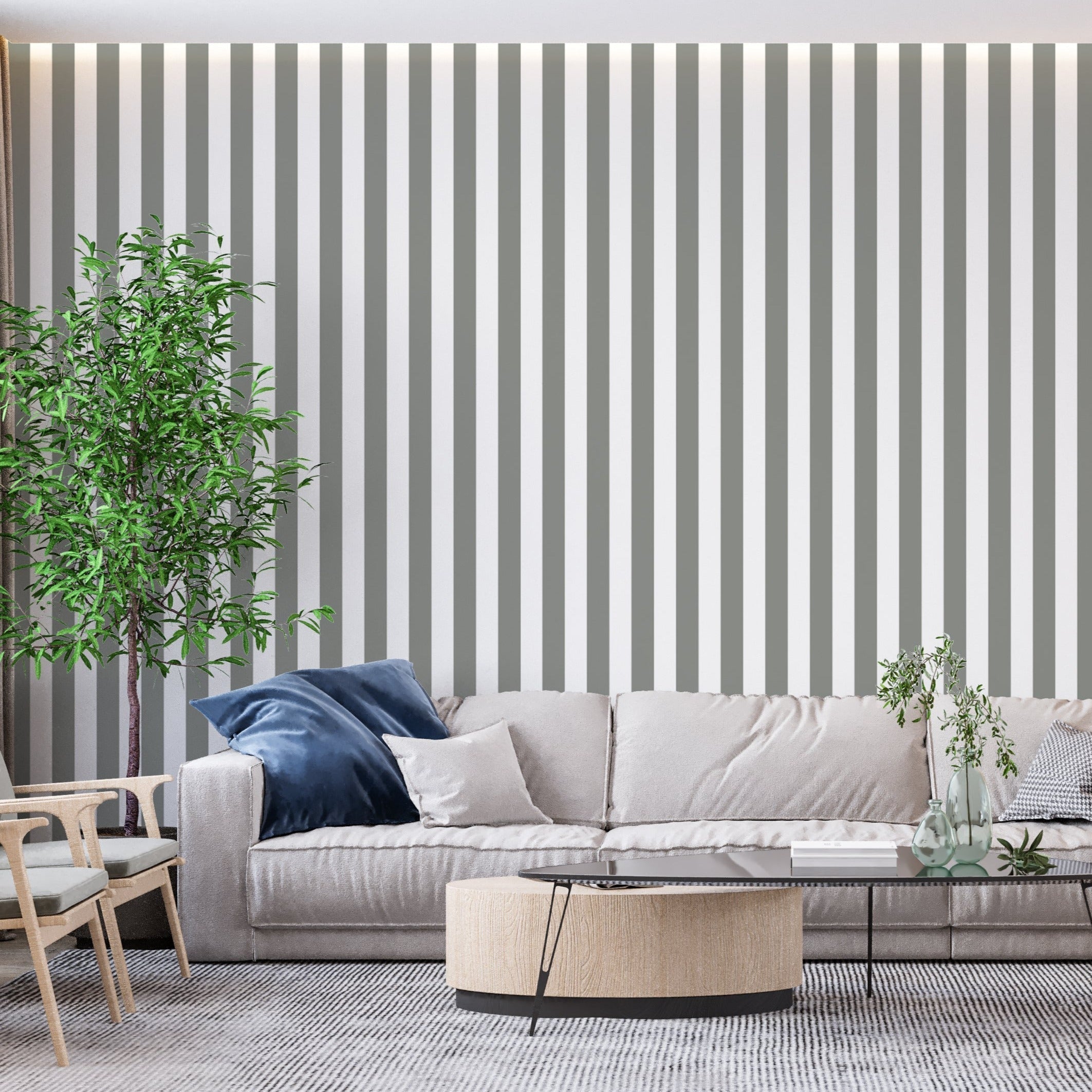Grau-weiße gestreifte Tapete