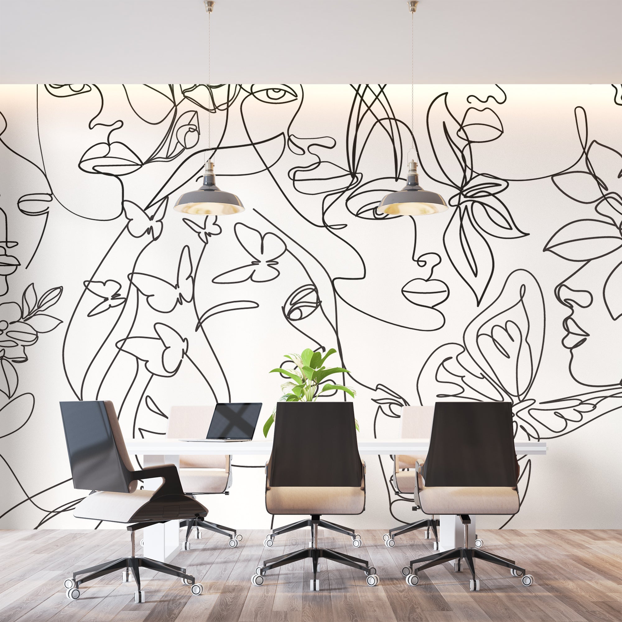 Black and White Lines Mural Wallpaper