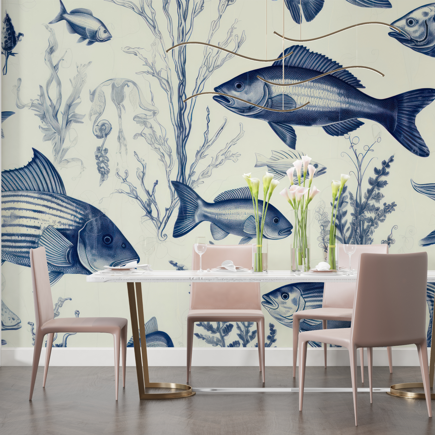 Wandtapete mit blauem Fisch